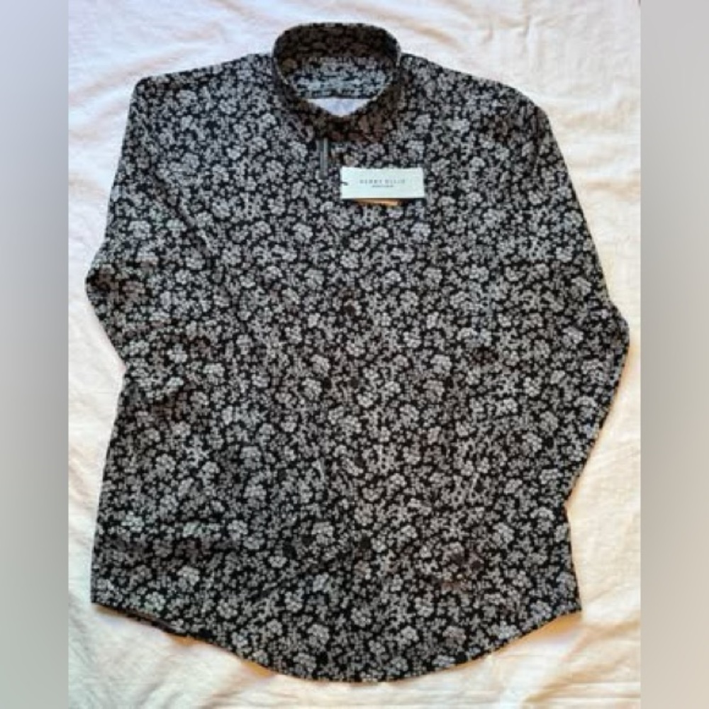 Perry Ellis Black and White Floral Shirt - Picture 1 of 6